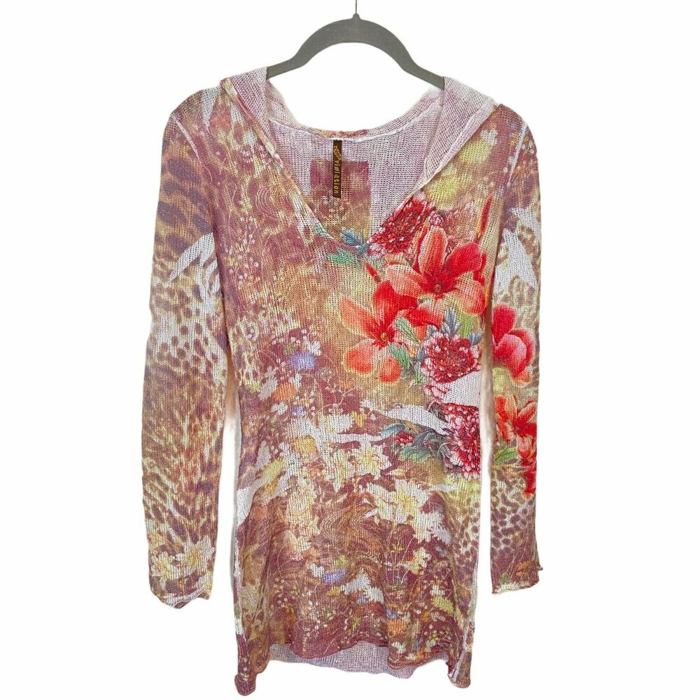 Code Violation Tunic Swim Cover Vtg 90s Women's Multicolor Floral Hoodie Up Sz S